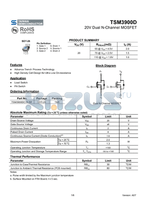 TSM3900DCX6RF datasheet - 20V Dual N-Channel MOSFET