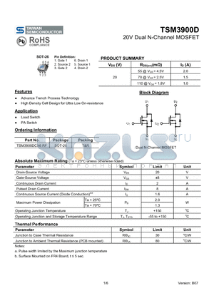 TSM3900D_09 datasheet - 20V Dual N-Channel MOSFET