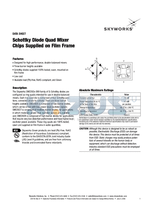 SMS3926-099 datasheet - Schottky Diode Quad Mixer Chips Supplied on Film Frame