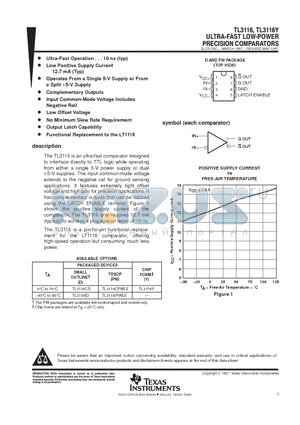 TL3116Y datasheet - ULTRA-FAST LOW-POWER PRECISION COMPARATORS