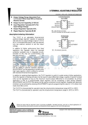 TL317 datasheet - 3-TERMINAL ADJUSTABLE REGULATOR