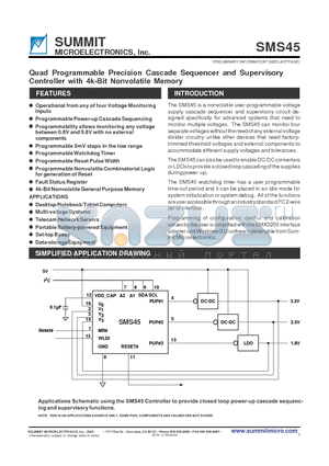 SMS45 datasheet - Quad Programmable Precision Cascade Sequencer and Supervisory Controller with 4k-Bit Nonvolatile Memory