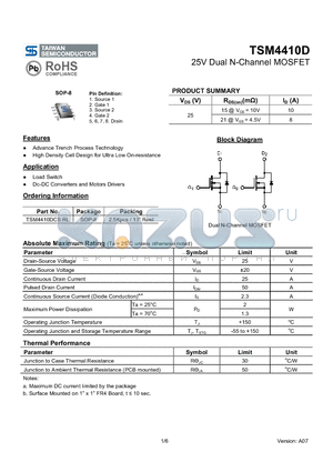 TSM4410D datasheet - 25V Dual N-Channel MOSFET