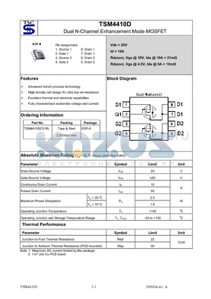 TSM4410DCSRL datasheet - Dual N-Channel Enhancement Mode MOSFET