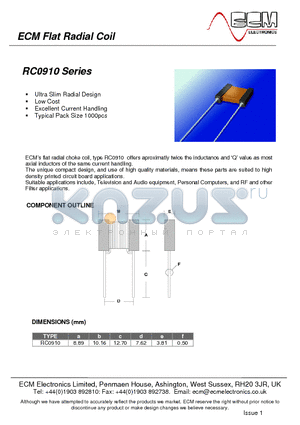 RC0910-182 datasheet - ECM Flat Radial Coil