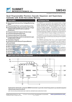 SMS45GCR02 datasheet - Quad Programmable Precision Cascade Sequencer and Supervisory Controller with 4k-Bit Nonvolatile Memory