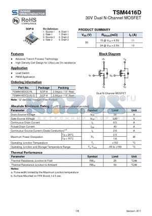 TSM4416D_11 datasheet - 30V Dual N-Channel MOSFET