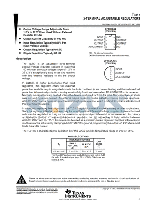 TL317LP datasheet - 3-TERMINAL ADJUSTABLE REGULATORS