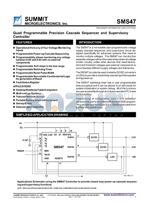 SMS47 datasheet - Quad Programmable Precision Cascade Sequencer and Supervisory Controller