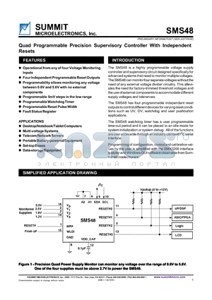 SMS48GCR06 datasheet - Quad Programmable Precision Supervisory Controller With Independent Resets