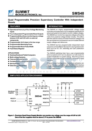 SMS48GCR07 datasheet - Quad Programmable Precision Supervisory Controller With Independent Resets