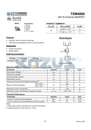 TSM4886 datasheet - 30V N-Channel MOSFET