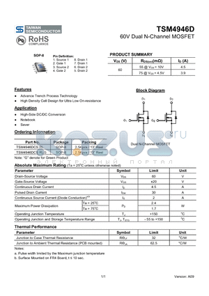 TSM4946DCSRL datasheet - 60V Dual N-Channel MOSFET