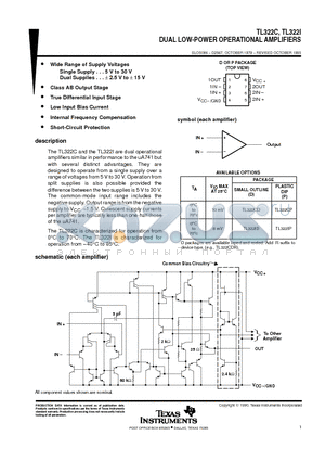 TL322C datasheet - DUAL LOW-POWER OPERATIONAL AMPLIFIERS