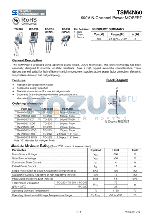 TSM4N60CHC5G datasheet - 600V N-Channel Power MOSFET