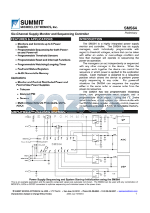 SMS64FR07 datasheet - Six-Channel Supply Monitor and Sequencing Controller