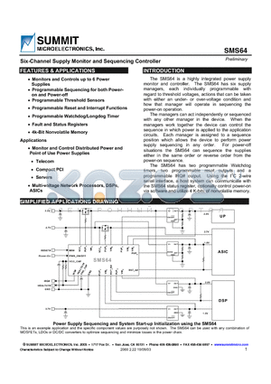 SMS64FR08 datasheet - Six-Channel Supply Monitor and Sequencing Controller