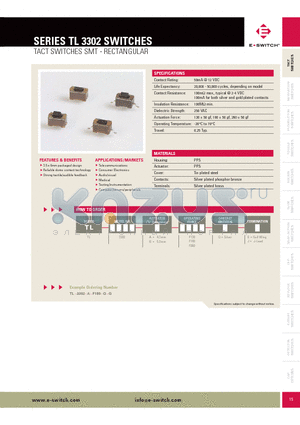 TL3302AF130QJ datasheet - TACT SWITCHES SMT - RECTANGULAR