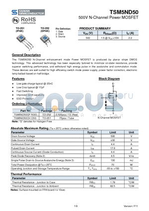 TSM5ND50CPROG datasheet - 500V N-Channel Power MOSFET