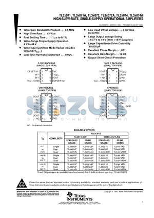 TL33071 datasheet - HIGH-SLEW-RATE, SINGLE-SUPPLY OPERATIONAL AMPLIFIERS