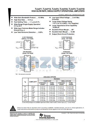 TL33071AP datasheet - HIGH-SLEW-RATE, SINGLE-SUPPLY OPERATIONAL AMPLIFIERS