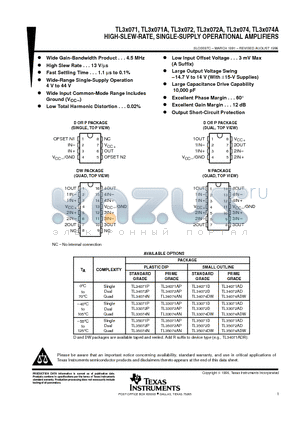 TL33071DR datasheet - HIGH-SLEW-RATE, SINGLE-SUPPLY OPERATIONAL AMPLIFIERS