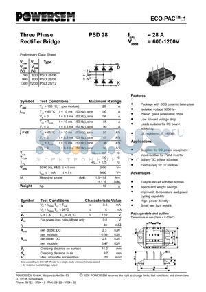 PSD28 datasheet - Three Phase Rectifier Bridge