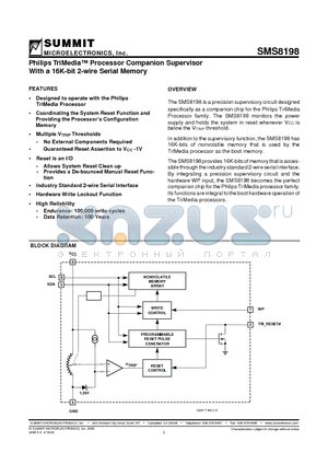 SMS8198S datasheet - Philips TriMedia Processor Companion Supervisor With a 16K-bit 2-wire Serial Memory