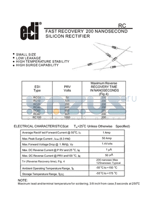 RC100 datasheet - FAST RECOVERY 200 NANOSECOND SILICON RECTIFIER