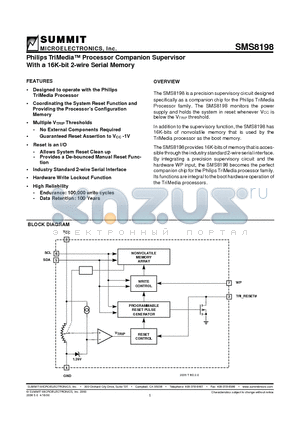 SMS8198SB datasheet - Philips TriMedia Processor Companion Supervisor With a 16K-bit 2-wire Serial Memory