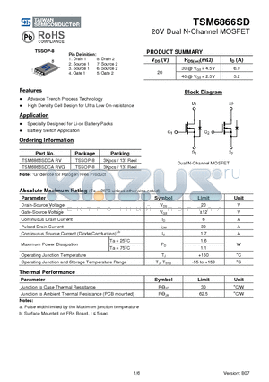 TSM6866SDCARV datasheet - 20V Dual N-Channel MOSFET