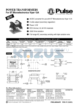 PF0037 datasheet - POWER TRANSFORMERS For ST Microelectronics Viper 12A