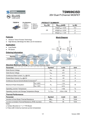 TSM6963SD datasheet - 20V Dual P-Channel MOSFET