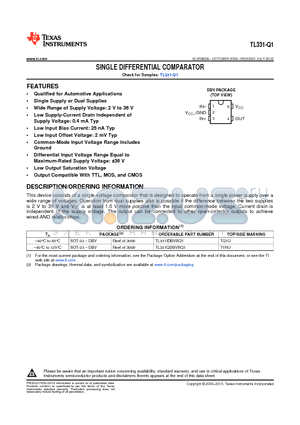 TL331-Q1 datasheet - SINGLE DIFFERENTIAL COMPARATOR