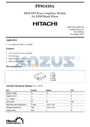 PF01410 datasheet - MOS FET Power Amplifier Module for GSM Handy Phone