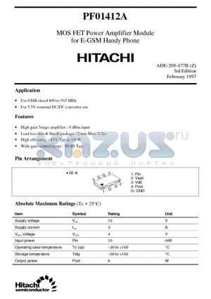 PF01412 datasheet - MOS FET Power Amplifier Module for E-GSM Handy Phone