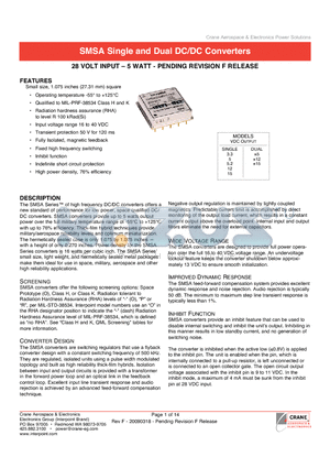 SMSA2812D/KR datasheet - SMSA Single and Dual DC/DC Converters