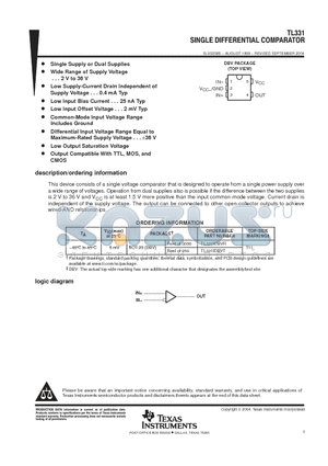 TL331IDBVR datasheet - SINGLE DIFFERENTIAL COMPARATOR