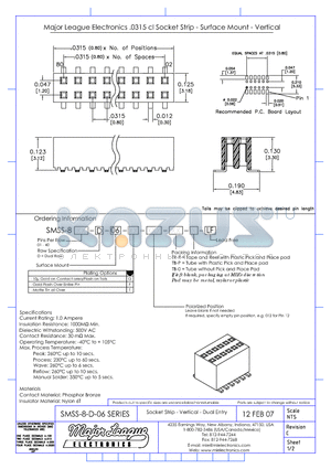 SMSS-8-D-06 datasheet - Socket Strip - Verticla - Dual Entry