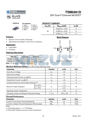 TSM6981D_10 datasheet - 20V Dual P-Channel MOSFET