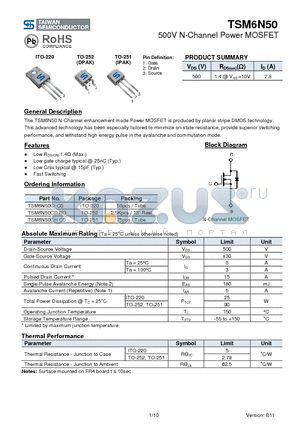 TSM6N50CHC5 datasheet - 500V N-Channel Power MOSFET