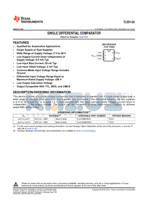 TL331IDBVRQ1 datasheet - SINGLE DIFFERENTIAL COMPARATOR