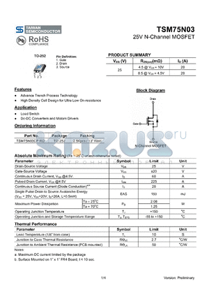 TSM75N03 datasheet - 25V N-Channel MOSFET