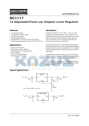 RC1117M25T datasheet - 1A Adjustable/Fixed Low Dropout Linear Regulator