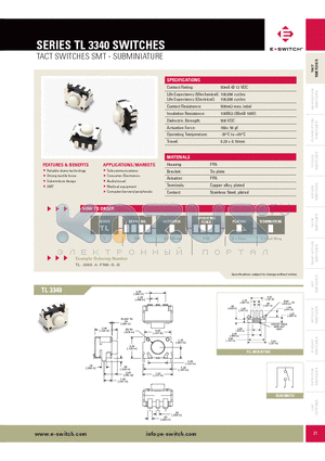 TL3340AF160QG datasheet - TACT SWITCHES SMT - SUBMINIATURE