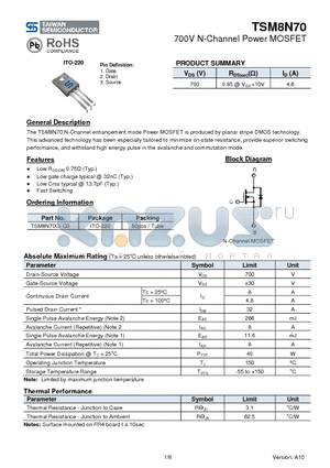 TSM8N70CIC0 datasheet - 700V N-Channel Power MOSFET