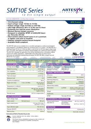 SMT10E datasheet - DC-DC CONVERTERS E Class Non-isolated