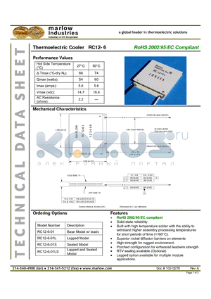 RC12-6 datasheet - Thermoelectric Cooler