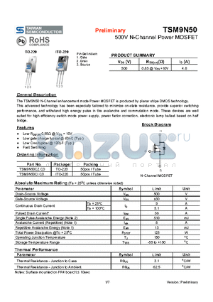 TSM9N50CZC0 datasheet - 500V N-Channel Power MOSFET