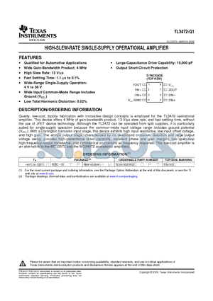 TL3472-Q1 datasheet - HIGH-SLEW-RATE SINGLE-SUPPLY OPERATIONAL AMPLIFIER